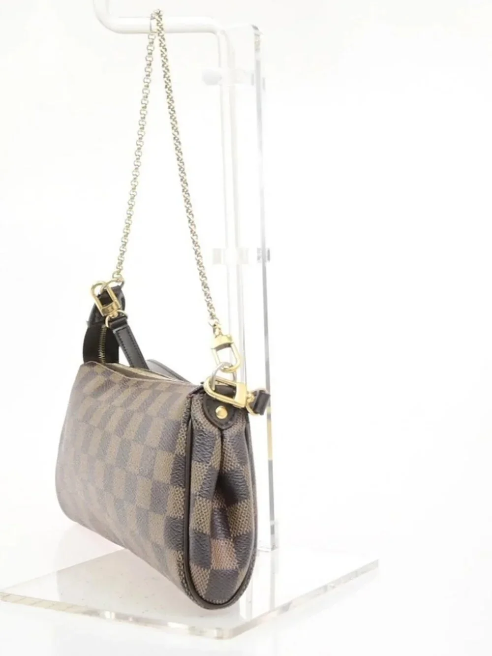 LOUIS VUITTON Eva Chain Shoulder Bag Damier Ebene Leather Brown